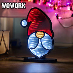 WOWORK Factory neon tube Optical Illusion infinity mirror XMAS reindeer light endless tunnel infinite lamp props for Christmas decoration