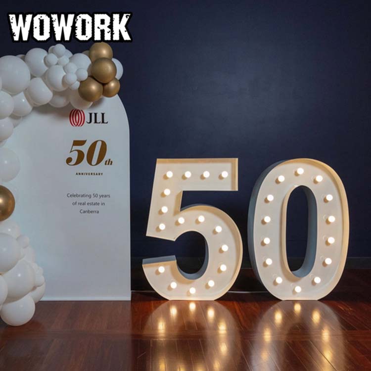 Bright custom letters for marquee sign at a wedding party