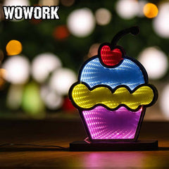 WOWORK wholesale freestanding Battery Multi-layer rainbow sign infinity mirror led illusion light for Christmas Promotional Gifts