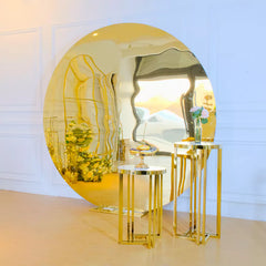 gold metal round mirror wedding backdrop stand