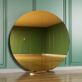 gold metal round mirror wedding backdrop stand