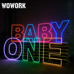 neon stand backdrop for baby birthday party