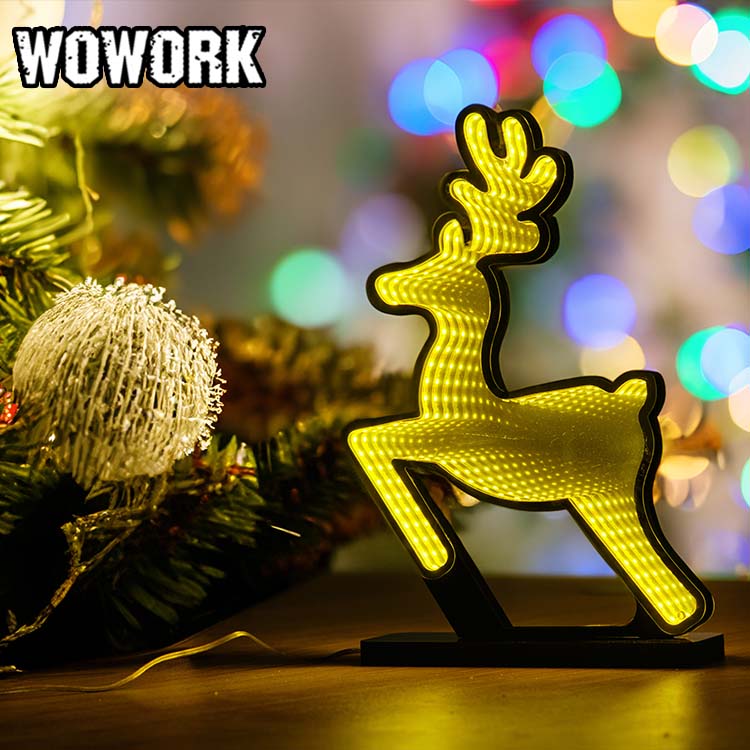 WOWORK wholesale 5V mini tunnel mirror led lights Infinity Christmas hats Sign 3D Illusion endless tunnel of light for XMAS birthday decor