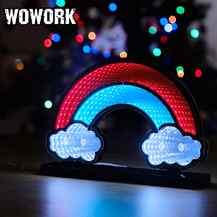 WOWORK New Arrival neon RGB Optical Illusion double Sided abyssal sign Infinite Mirror Tunnel Light for party event props