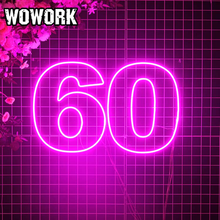 60 number neon sign for party