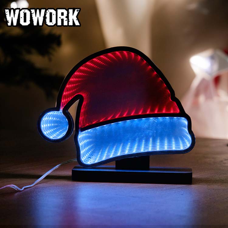 WOWORK wholesale pvc acrylic mini Psychedelic Style desk infinity mirror tunnel penguin light lamp Led lighting Christmas decoration