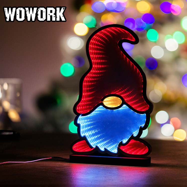 WOWORK wholesale Fashion neon tube freestanding Psychedelic Art 3d abyss Multi-layer Christmas tree sign tunnel mirror Infinity for Xmas decor