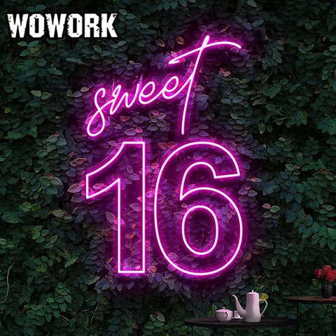Sweet 16 number neon sign for birthday party decor