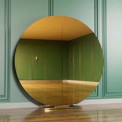 gold metal round mirror wedding backdrop stand