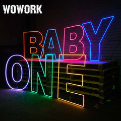neon stand backdrop for baby birthday party