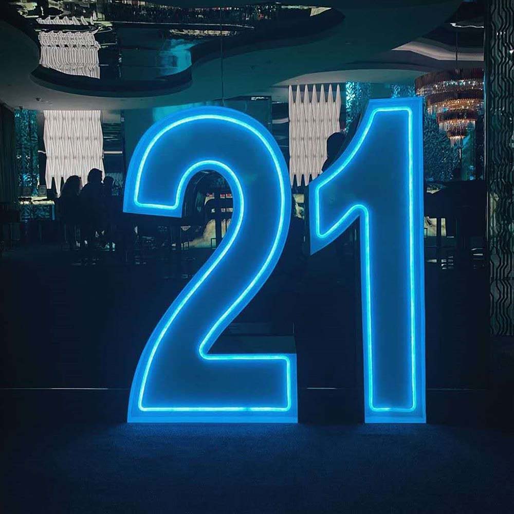 RGB neon marquee numbers 21 birthday decoration