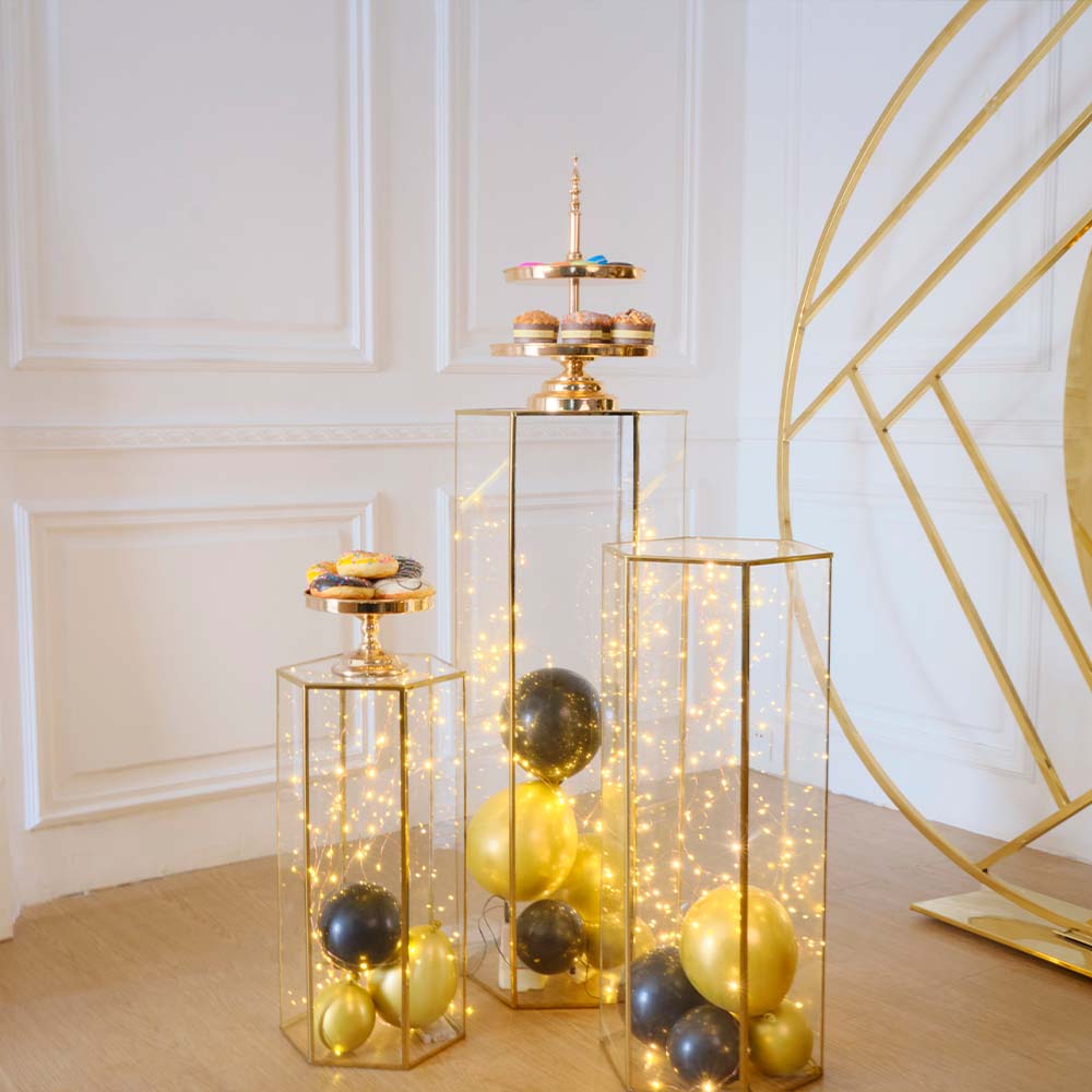 acrylic gold edge cylinder plinth stand
