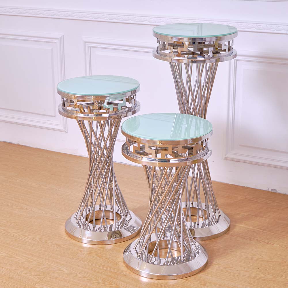 silver cake stand display for wedding