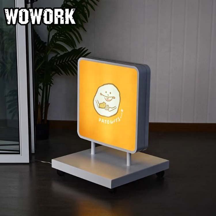 WOWORK Customizable metal acrylic Shop Freestanding advertising light box with Wheeled for coffee bar store shop decoration