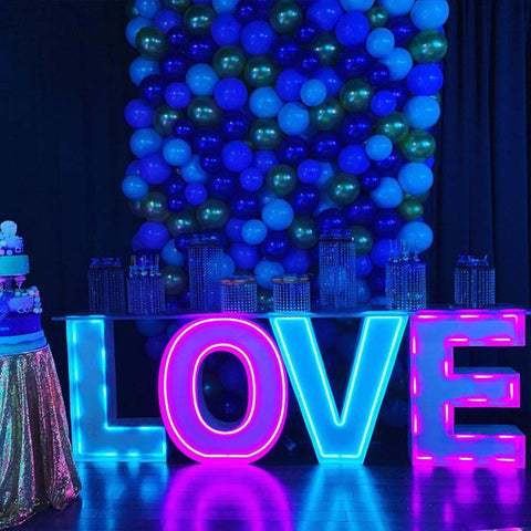RGB neon marquee letters table love