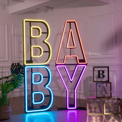 3d LED marquee neon alphabet lights for baby shower