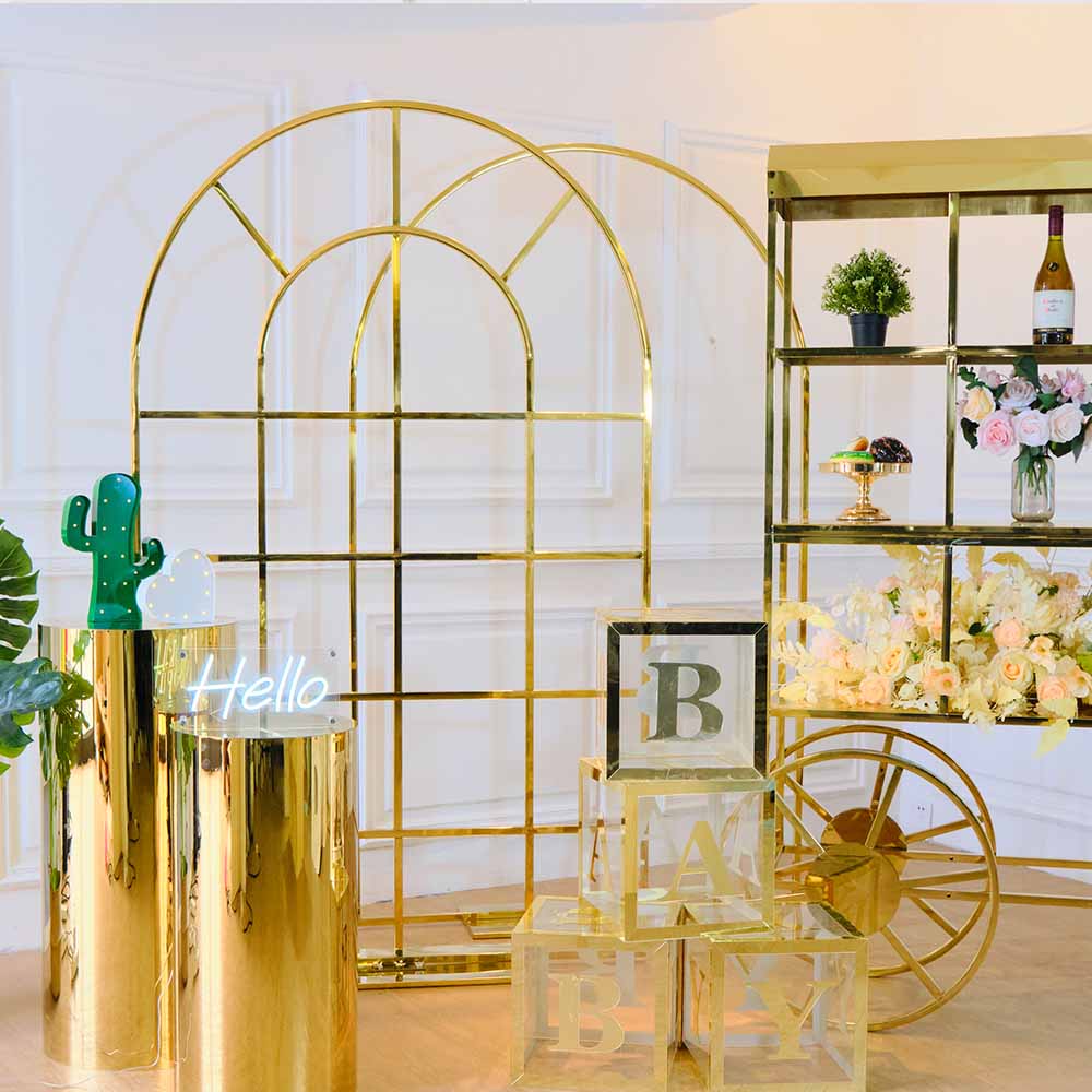 6ft SST gole metal frame wedding arch,round rectangular backdrop stand,Floral display frame with round top