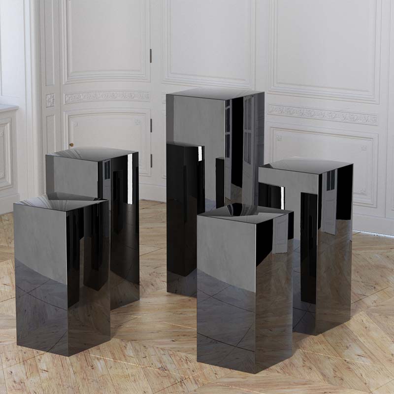 mirror metal square cylinder cake plinth stand