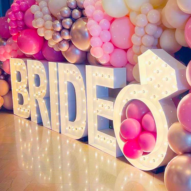 Bride marquee letters with light up led lights for wedding decoration