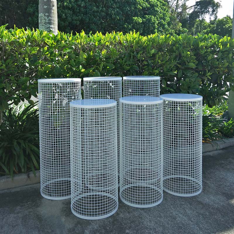 metal white cylinder stands mesh backdrop display for party decorations